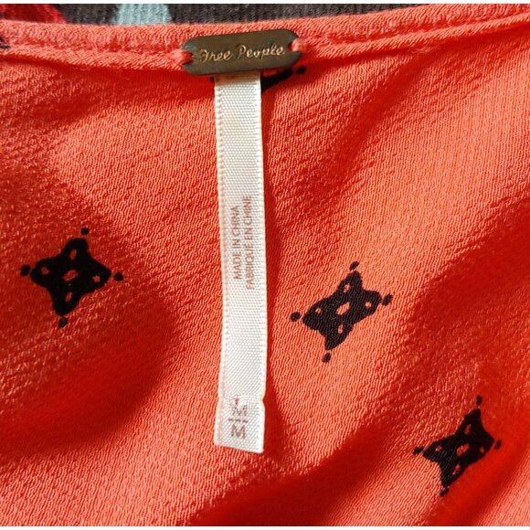 Free People Tallula Poppy Orange Floral Bell Sleeve Deep Pockets Mini Dress M - Picture 12 of 15